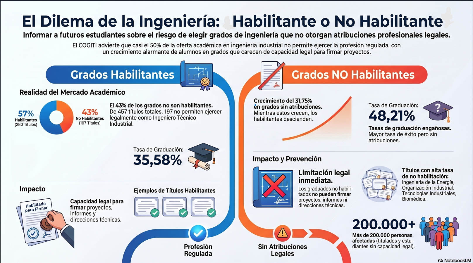 El COGITI alerta un año más a los estudiantes de Ingeniería del ámbito industrial sobre las cerca de 200 titulaciones de grado no habilitantes para ejercer la profesión